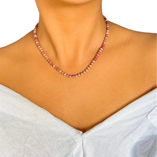 Rhodonite Disc Heishi Necklace