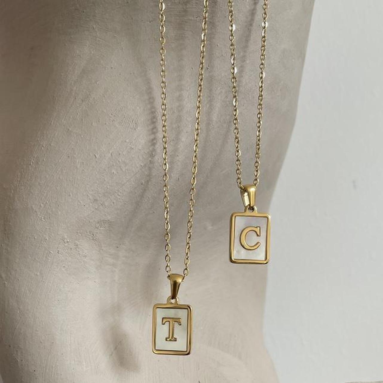 Mother Of Pearl Initial Necklace | 18K Gold Plated