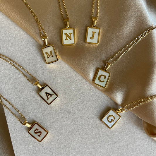 Mother Of Pearl Initial Necklace | 18K Gold Plated