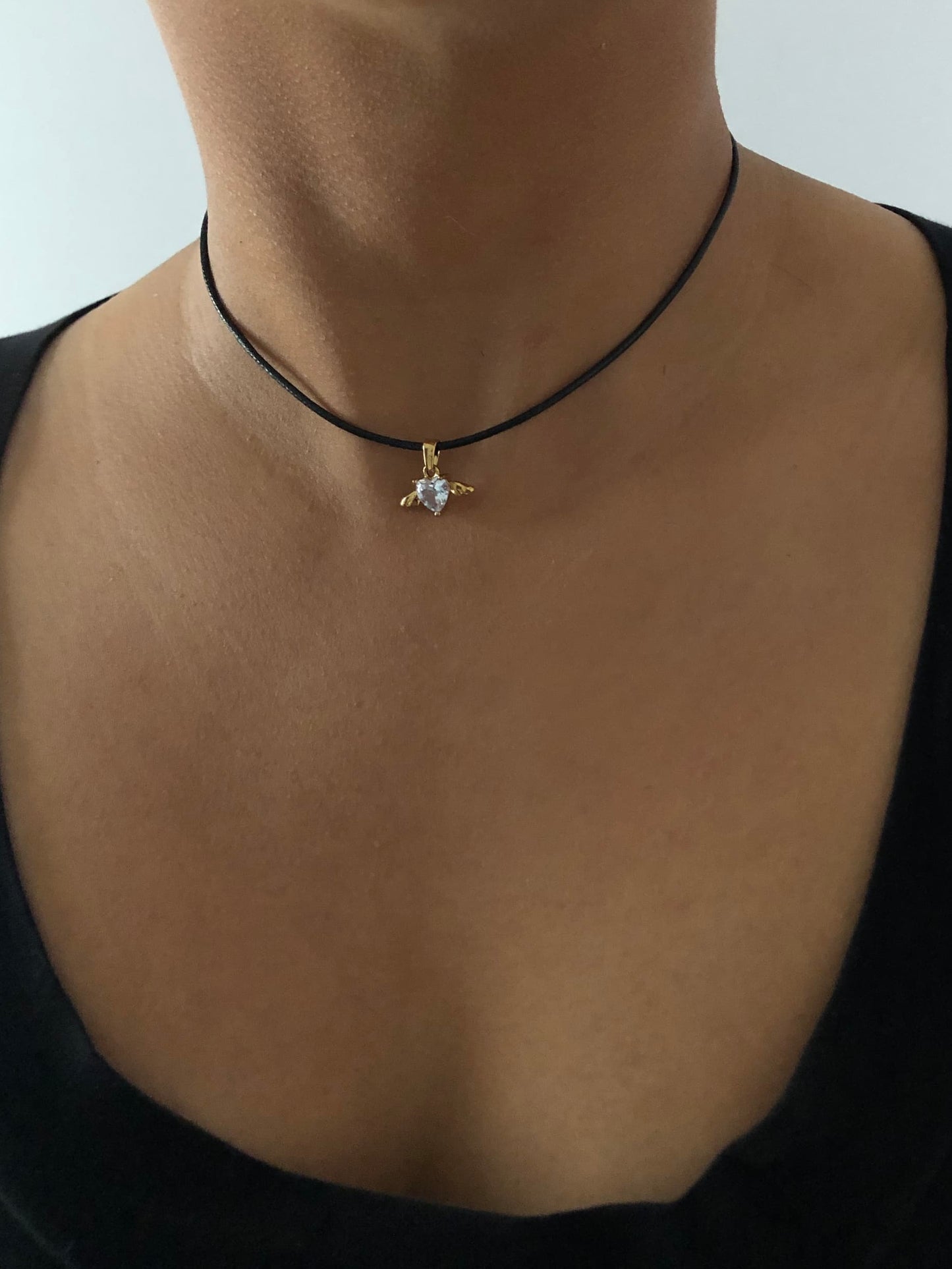 Zircon Heart Necklace- Choker Black | 18K Gold Plated