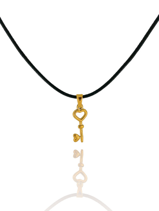 Key Choker Necklace - Black Cord | 18k Gold Plated