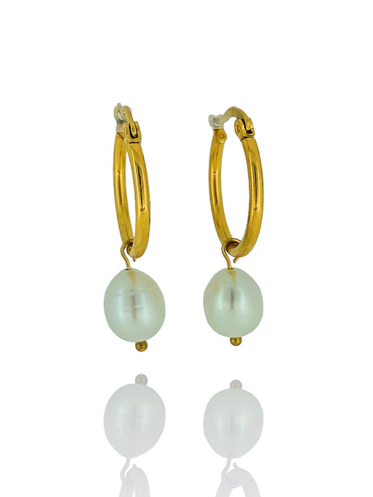 Pearl Hoops - Medium | 18K Gold Plated