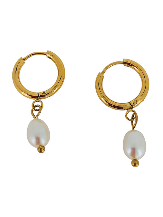 Pearl Hoops - Small | 18K Gold Plated