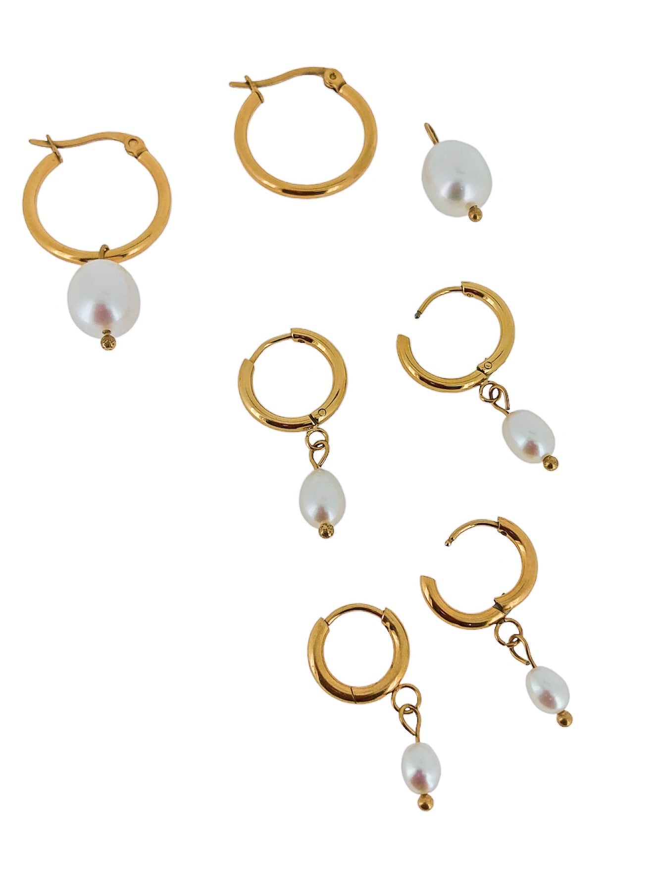 Pearl Hoops - Medium | 18K Gold Plated