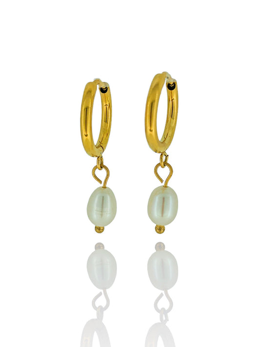 Pearl Hoops - Small | 18K Gold Plated