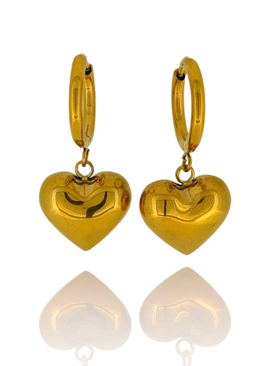 Puff Heart Hoops | 18K Gold Plated