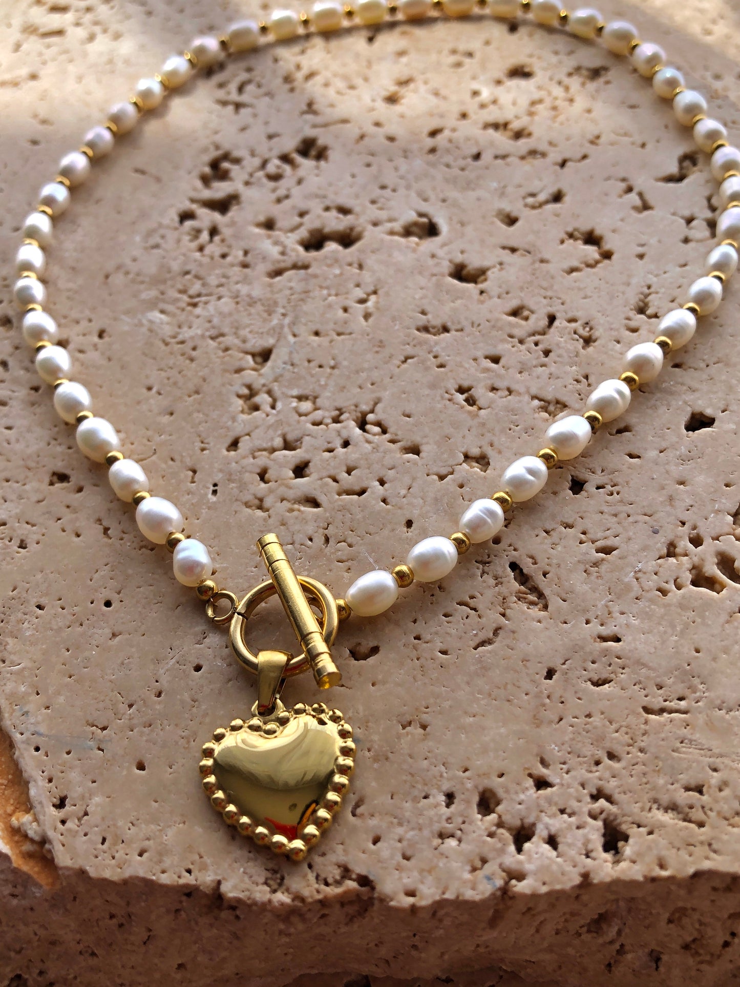 Penelope Freshwater Pearl Necklace - Heart Pendant
