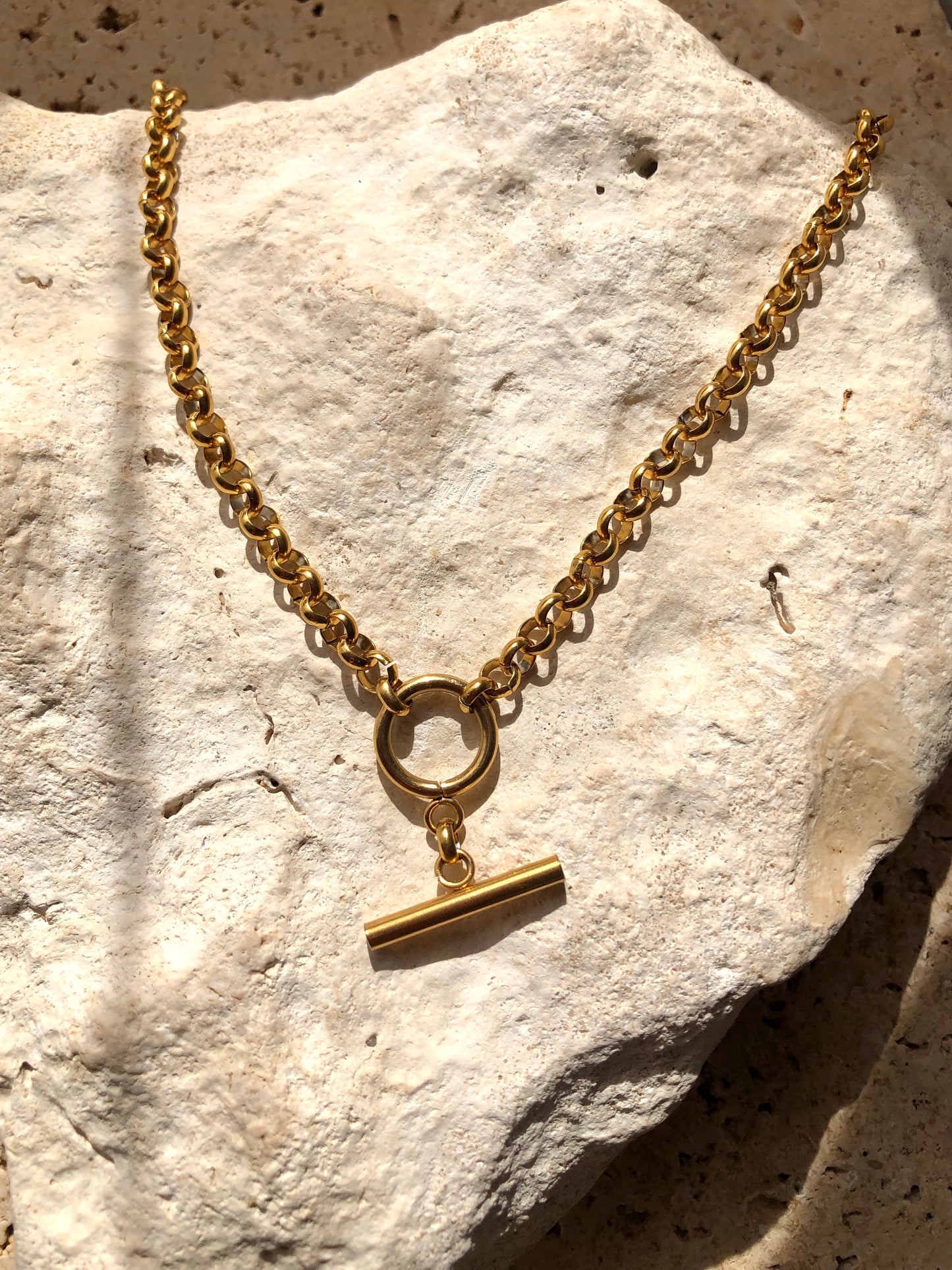 T Bar Belcher Fob Chain Necklace | 18K Gold Plated