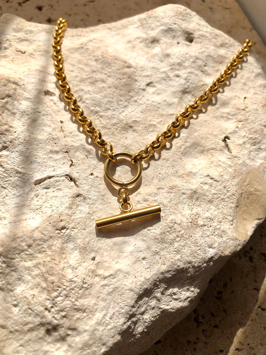T Bar Belcher Fob Chain Necklace | 18K Gold Plated