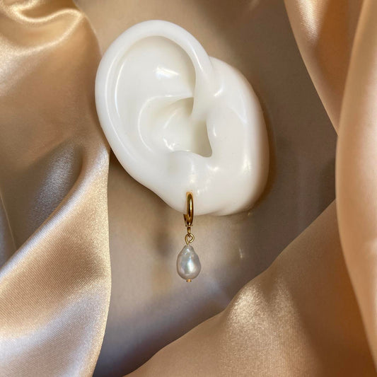 Mini Huggies Baroque Freshwater Pearl Earrings