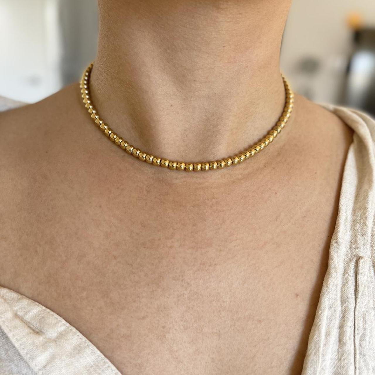 18K Gold Filled 8mm Gold Bead Ball Necklace, Gold Bead Choker, Layering |  eBay