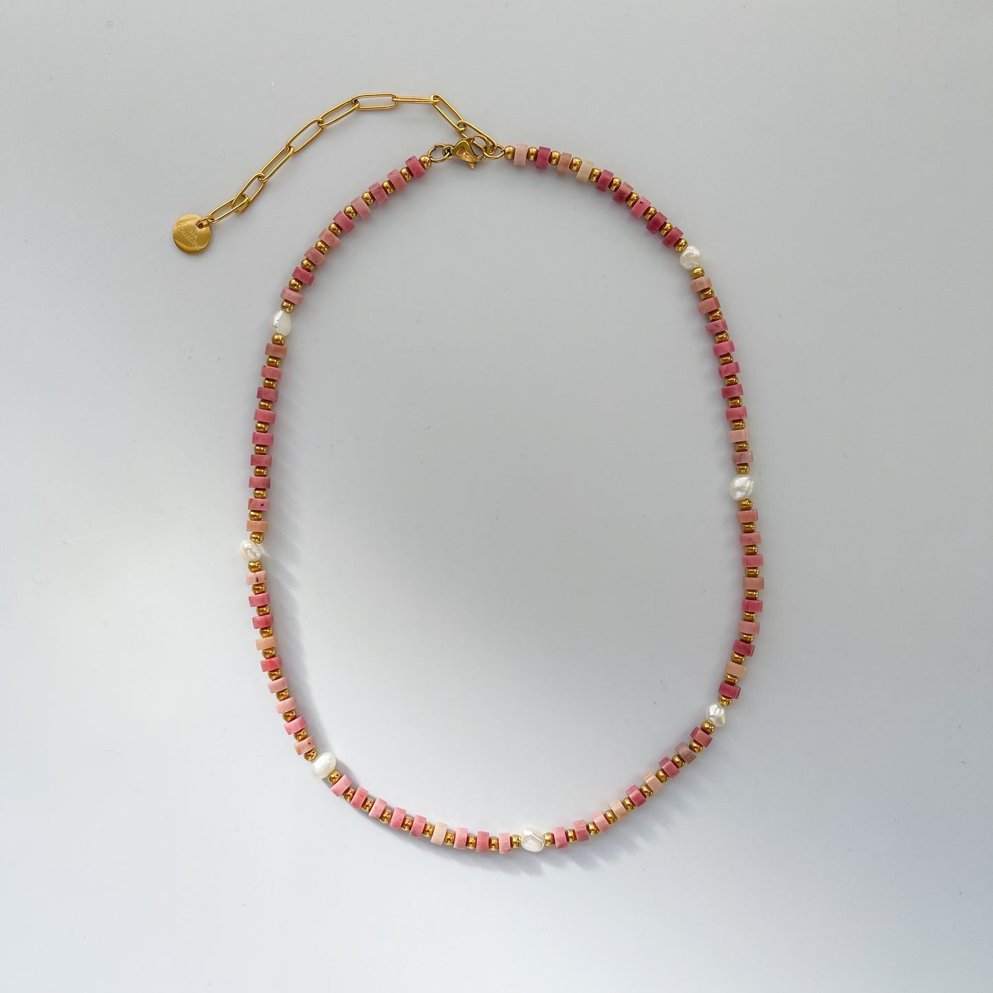 Rhodonite Heishi Necklace With Freshwater Pearls