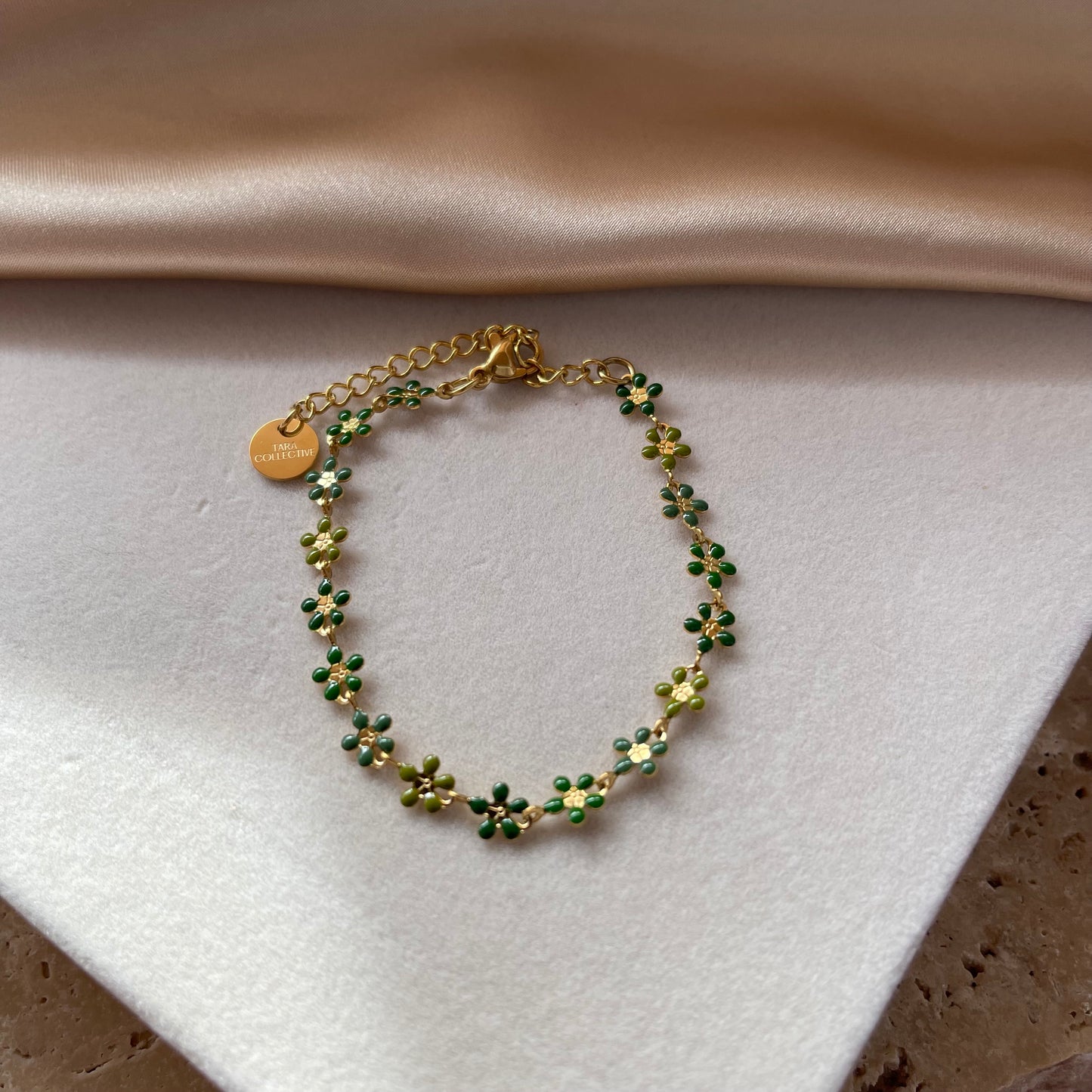 Green Daisy Bracelet | 18K Gold Plated