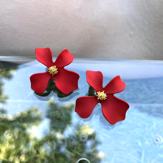 Red Bloom Stud Earrings