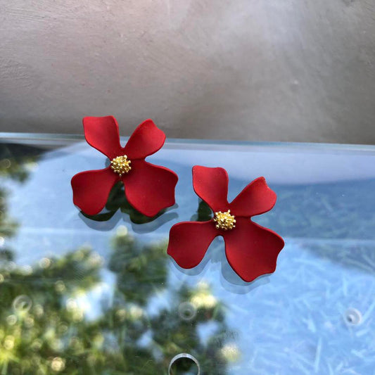 Red Bloom Stud Earrings