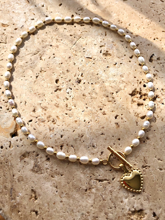 Penelope Freshwater Pearl Necklace - Heart Pendant