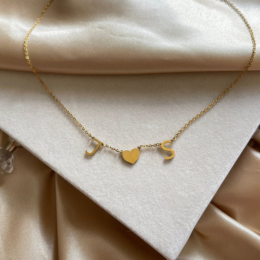 Custom Heart and Initials Necklace | 18k Gold Plated