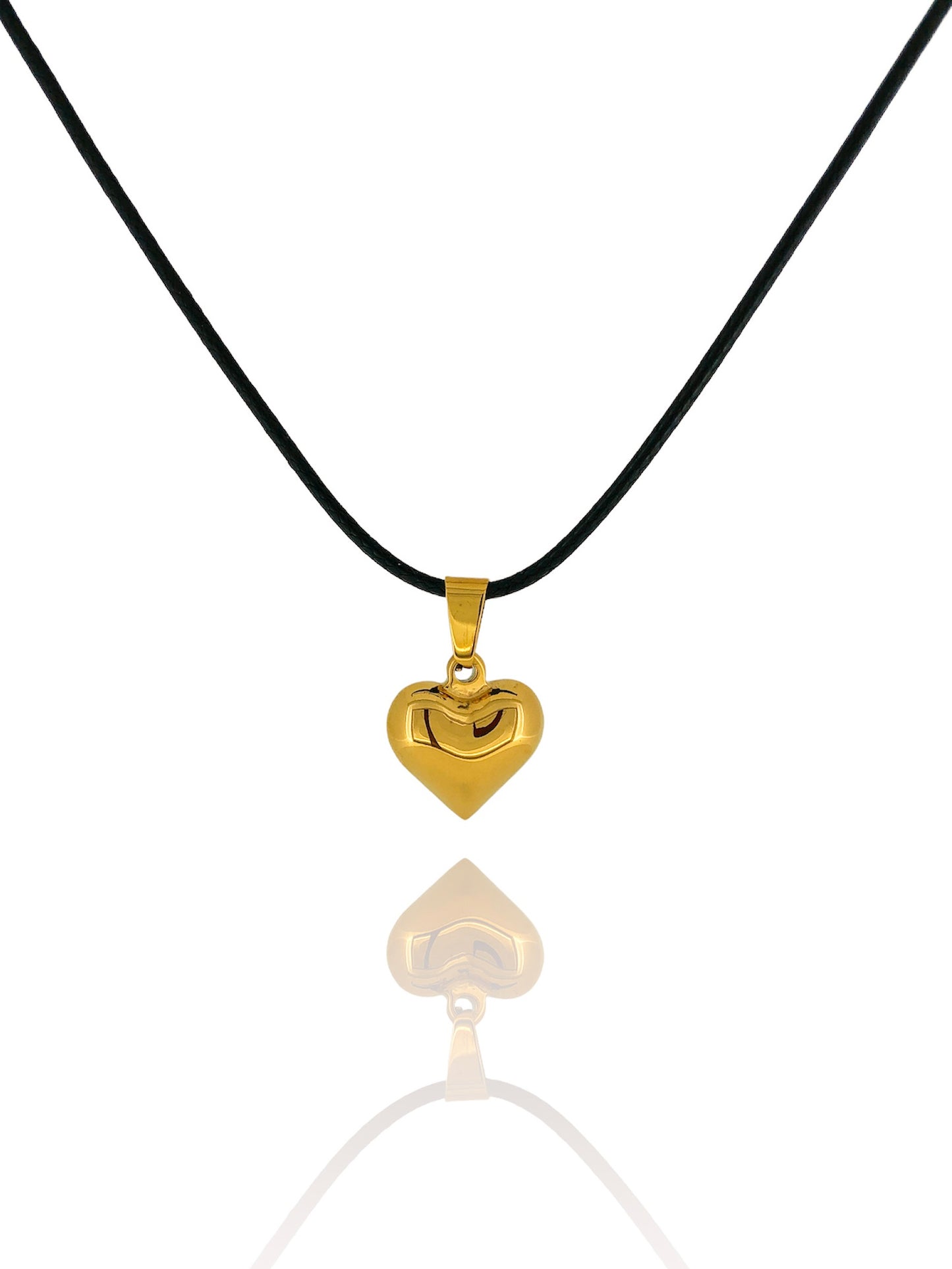 Puff Heart Necklace- Choker Black | 18K Gold Plated