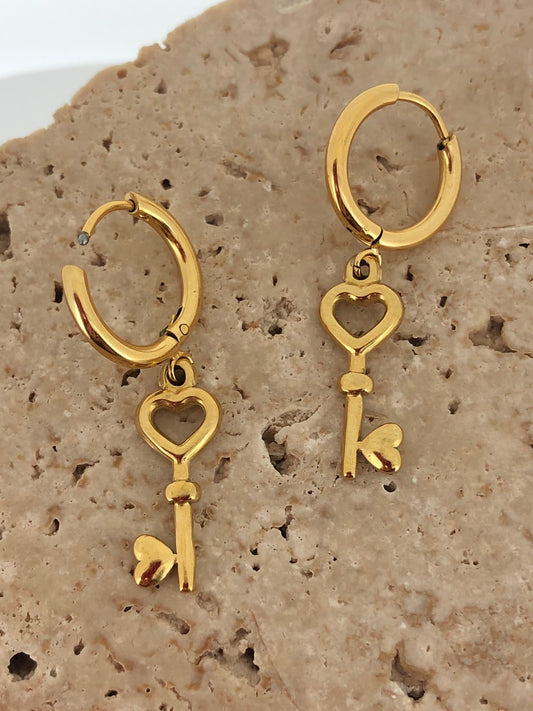 Key To Your Heart Hoops | 18K Gold Plated