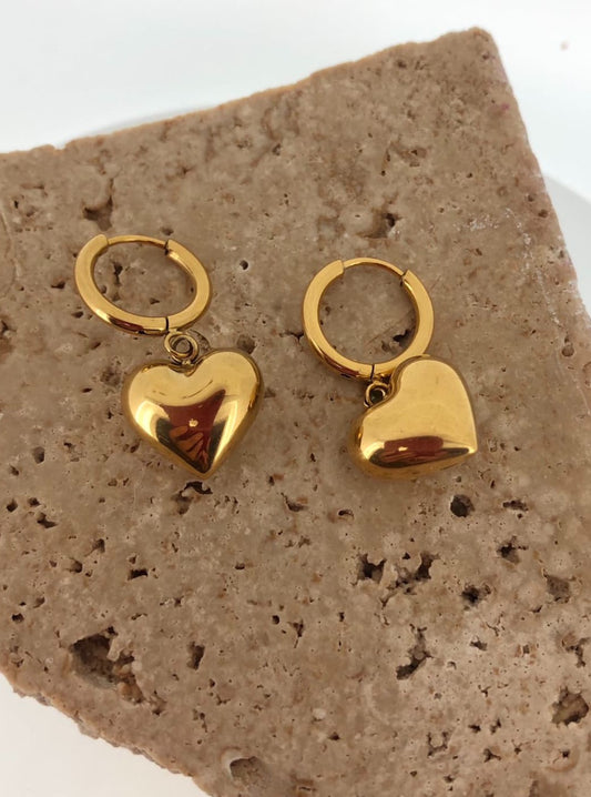 Puff Heart Hoops | 18K Gold Plated
