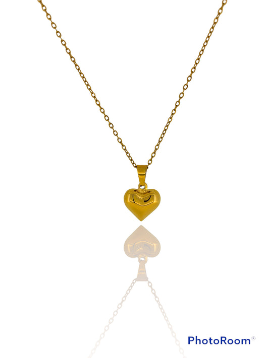 Puff Heart Necklace- Gold | 18K Gold Plated