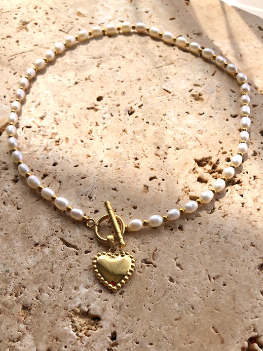 Penelope Freshwater Pearl Necklace - Heart Pendant